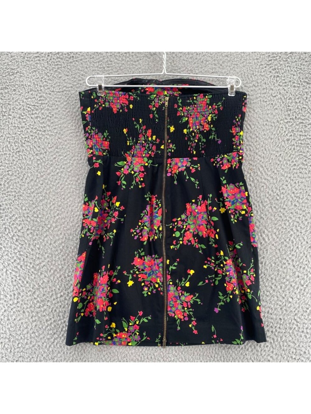 Free People Dress Womens 6 Black Multi Floral Strapless Mini Smocked Vintage Y2K